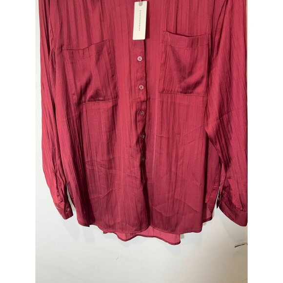 NWT Anthropologie Relaxed Button Down Shirt Wine Womens L Large - Picture 6 of 13